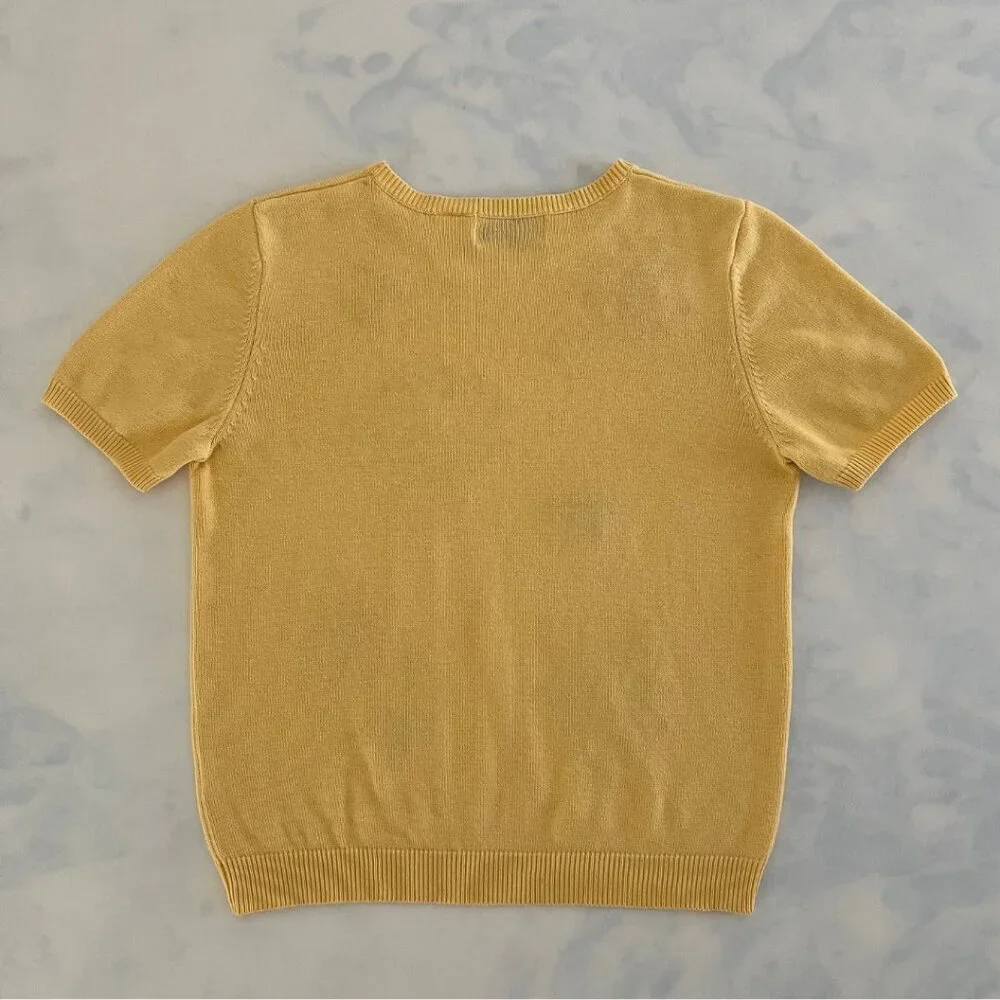 Alfred Dunner Bright Yellow Petite Floral Embroidered Short Sleeve Blouse - Picture 2 of 8